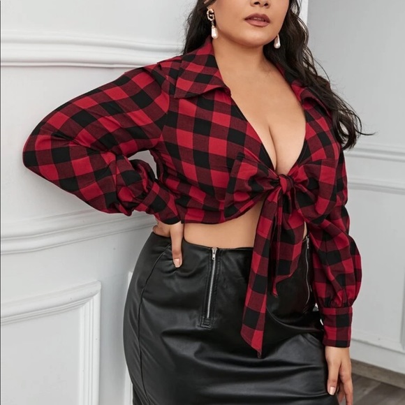 Plus size crop top tie up shirt, 1XL - Picture 4 of 7